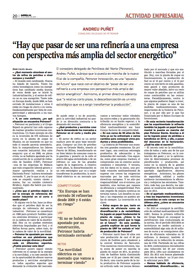 Andreu Puñet "hay que pasar de ser una refinería a una empresa con perspectiva más amplia del sector energético"